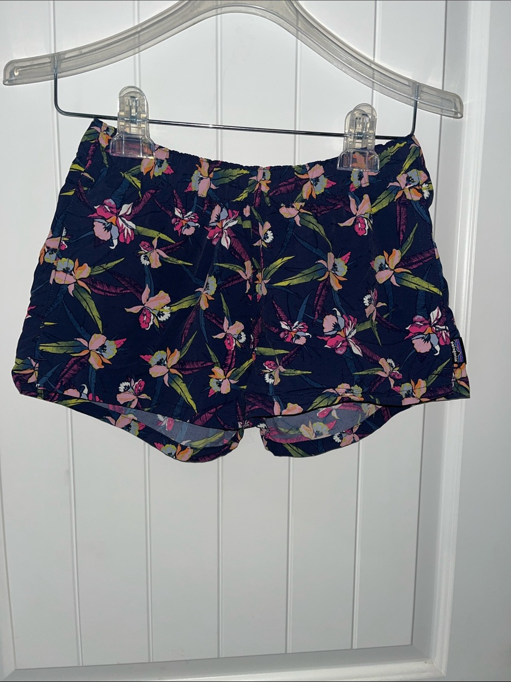 Patagonia Navy Floral Elastic Waist Athletic Shorts